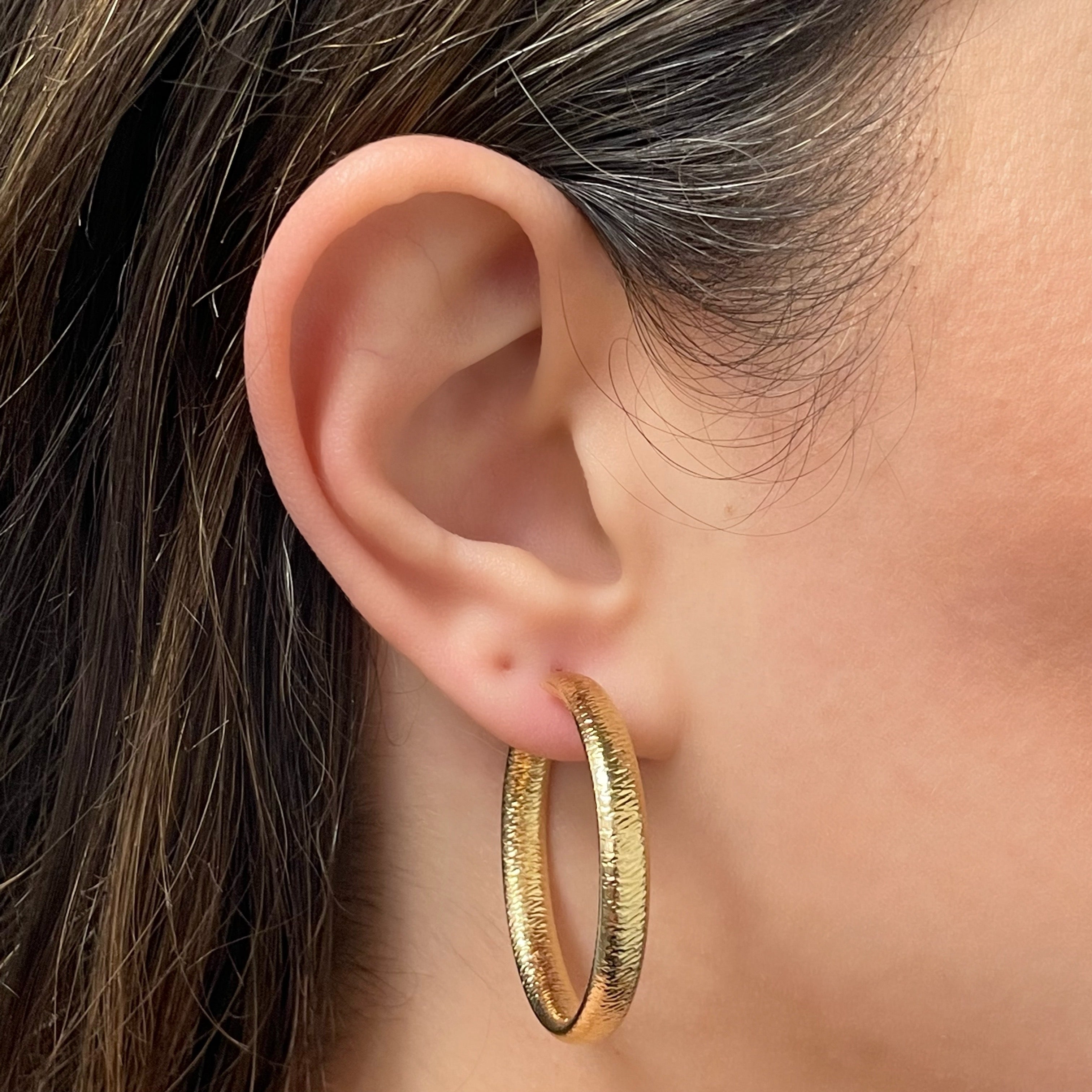 Italian 14k Yellow Gold Hollow Greek Key Hollow Hoop Earrings 1.4" 5mm 5.1 grams