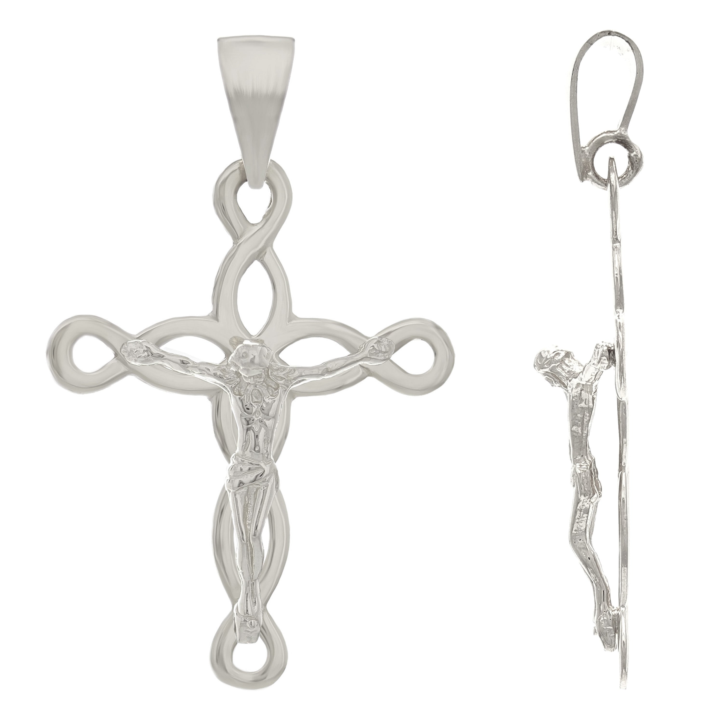14k White Gold Solid Jesus Crucifix Cross Religious Charm Pendant 3.7 grams