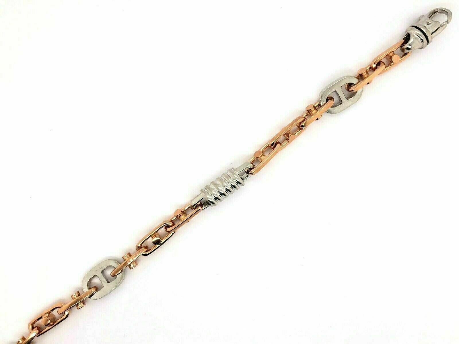 14k Two Tone Gold Handmade Fashion Link Bracelet 9" 7.5mm 32.7 grams