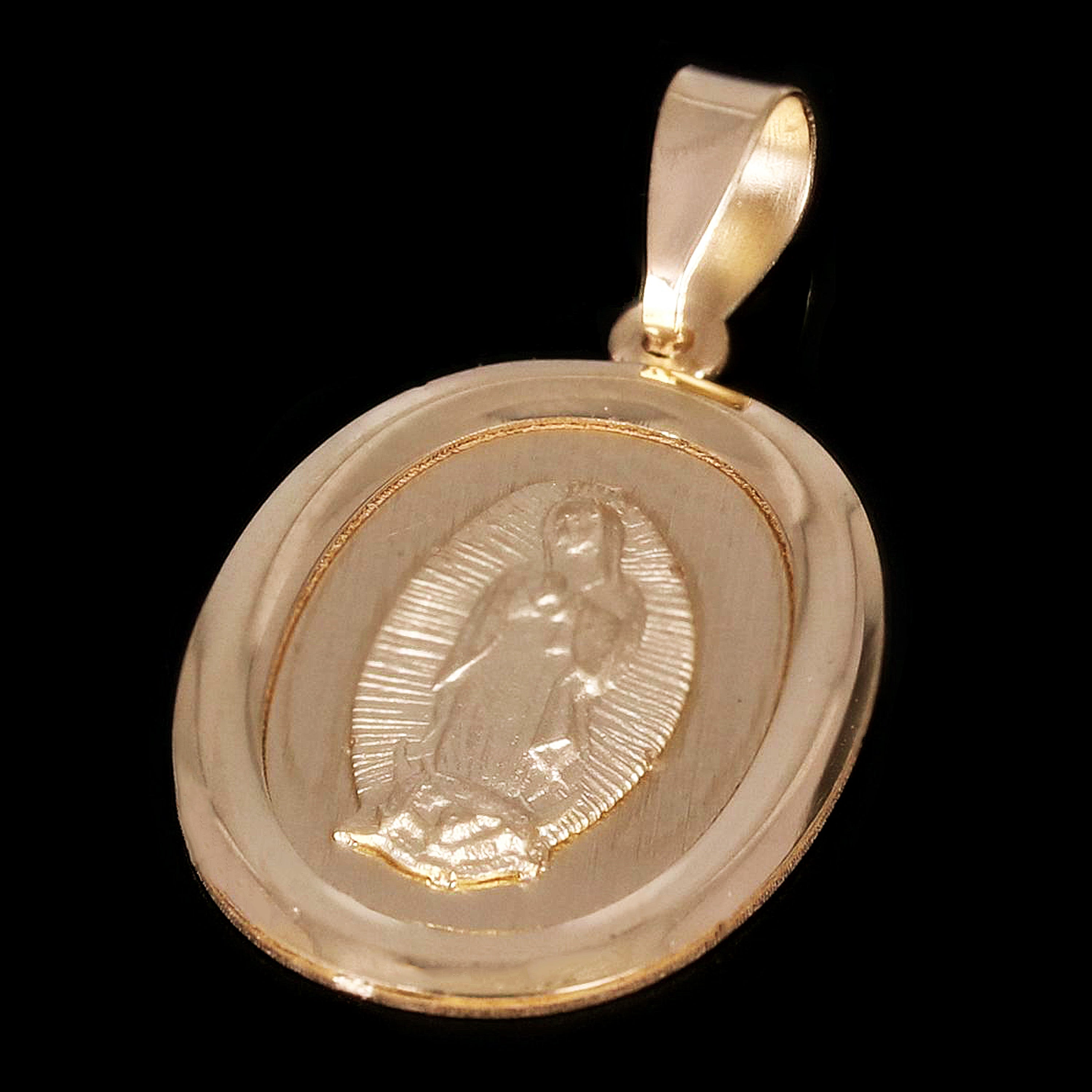 Italian 14k Yellow Gold Our Lady of Guadalupe Virgin Mary Charm Pendant 1" 1.6g - Medium