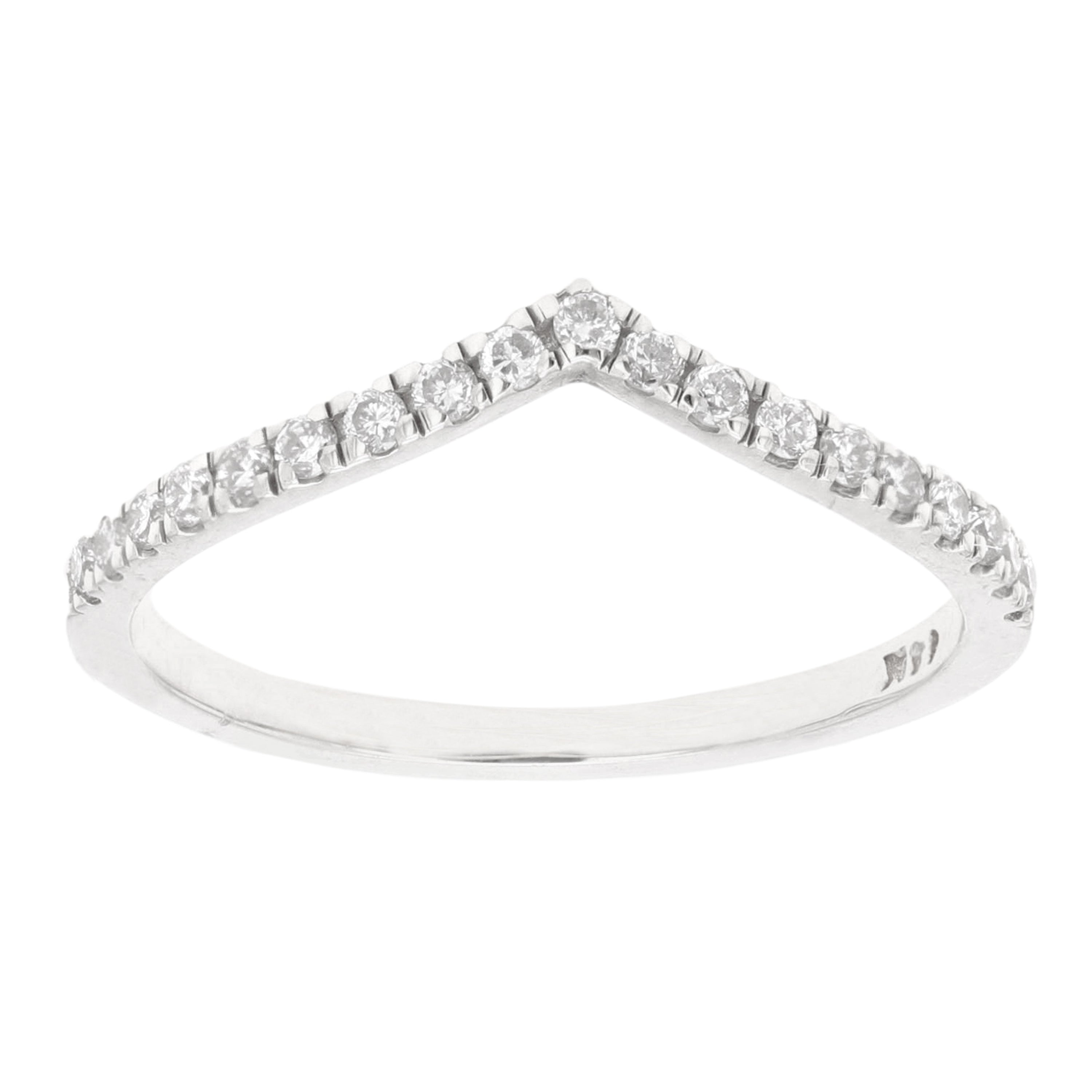 14k White Gold Diamond Chevron Stackable Ring Size 6 - White