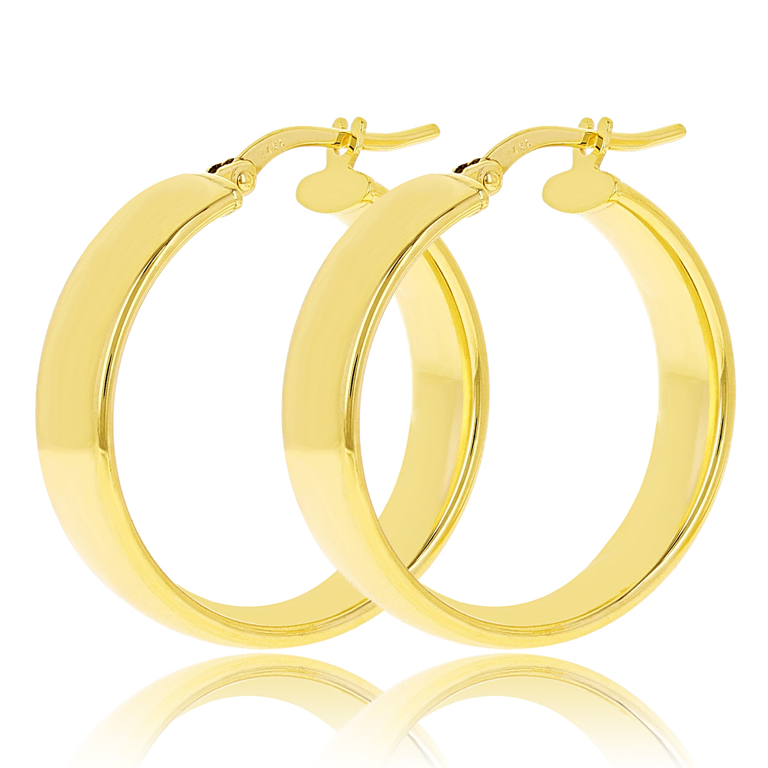 Italian 14k Yellow Gold Rounded Flat Tube Small Hollow Hoop Earrings 1" 3.1 grams - 3.1 grams