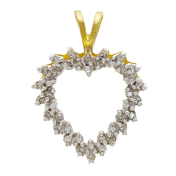 10k Yellow Gold 0.23ctw Diamond Cluster Open Heart Pendant