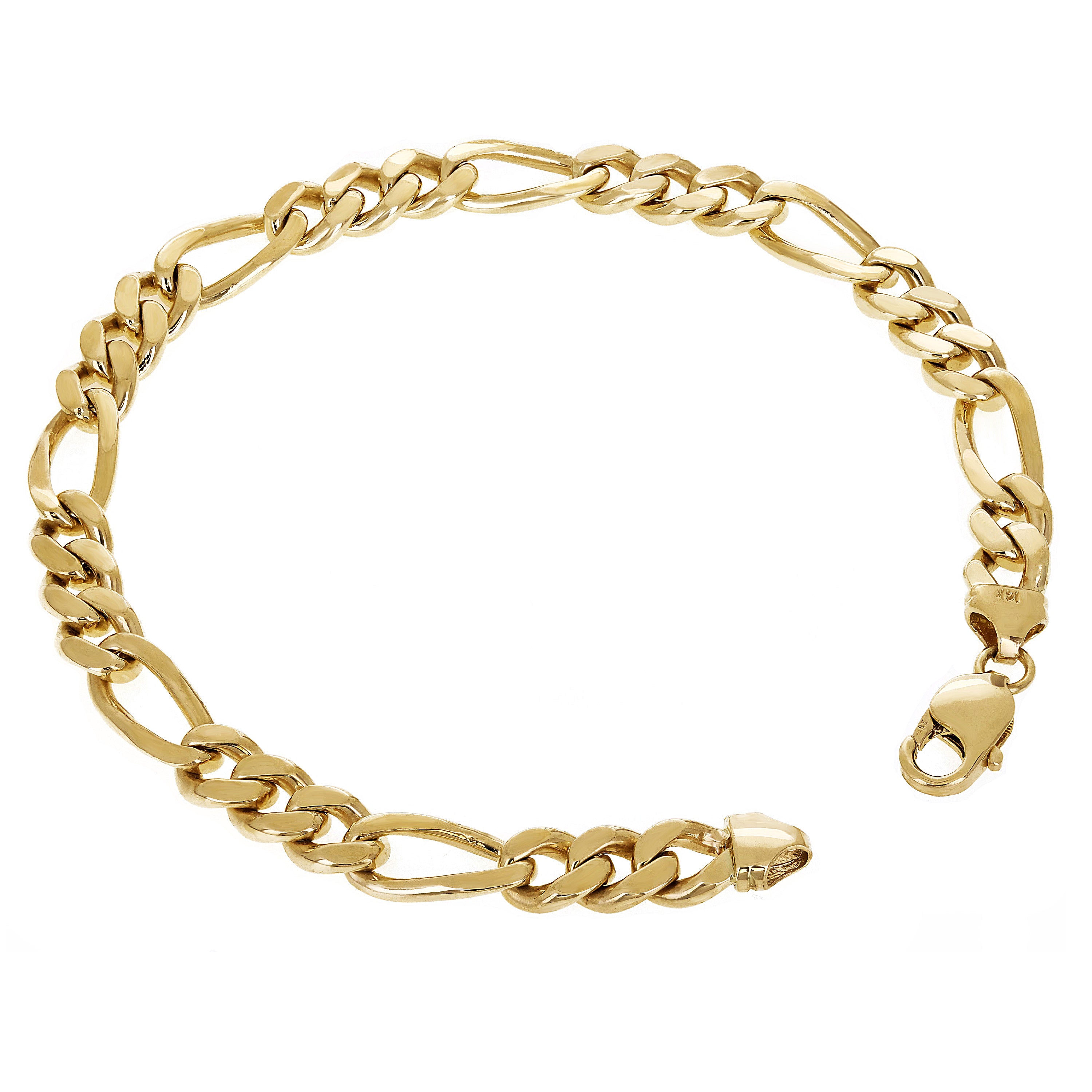 14k Yellow Gold Solid Figaro Chain Bracelet 7" 8.8mm 32.5 grams - 7" 32.5 grams