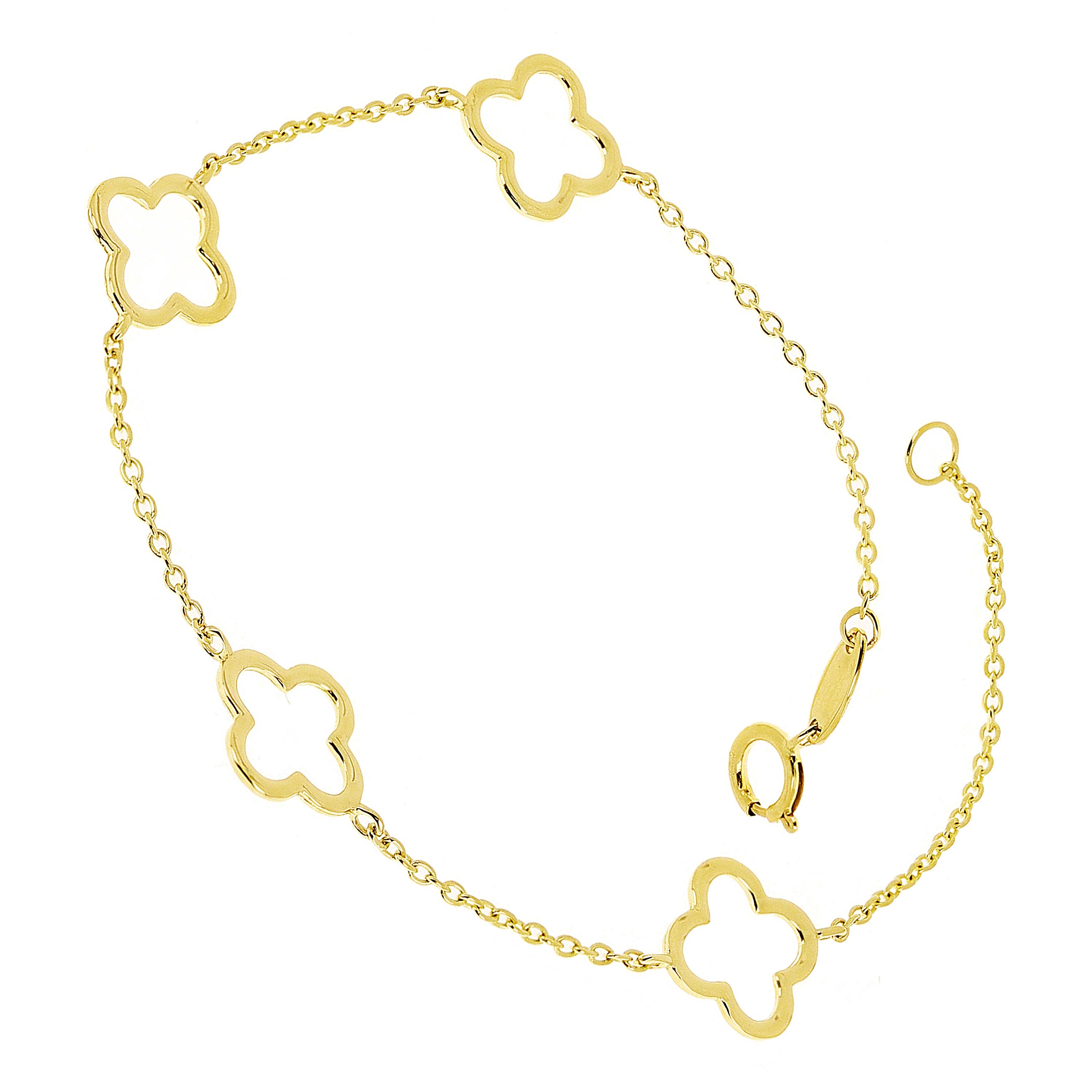 Italian 14k Yellow Gold Flower Charm Station Anklet Bracelet 11" 9.2mm 1.8 grams