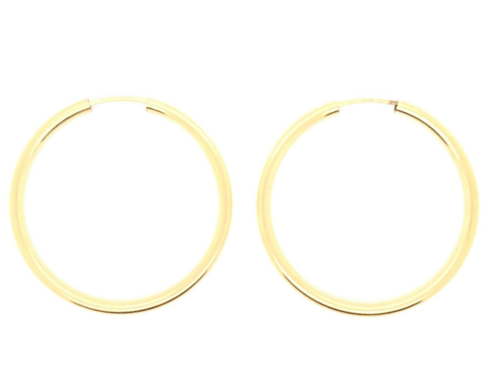 925 Sterling Silver Gold Plated Round Hoop Loop Earrings Hollow 1.35" 2.25mm 2g