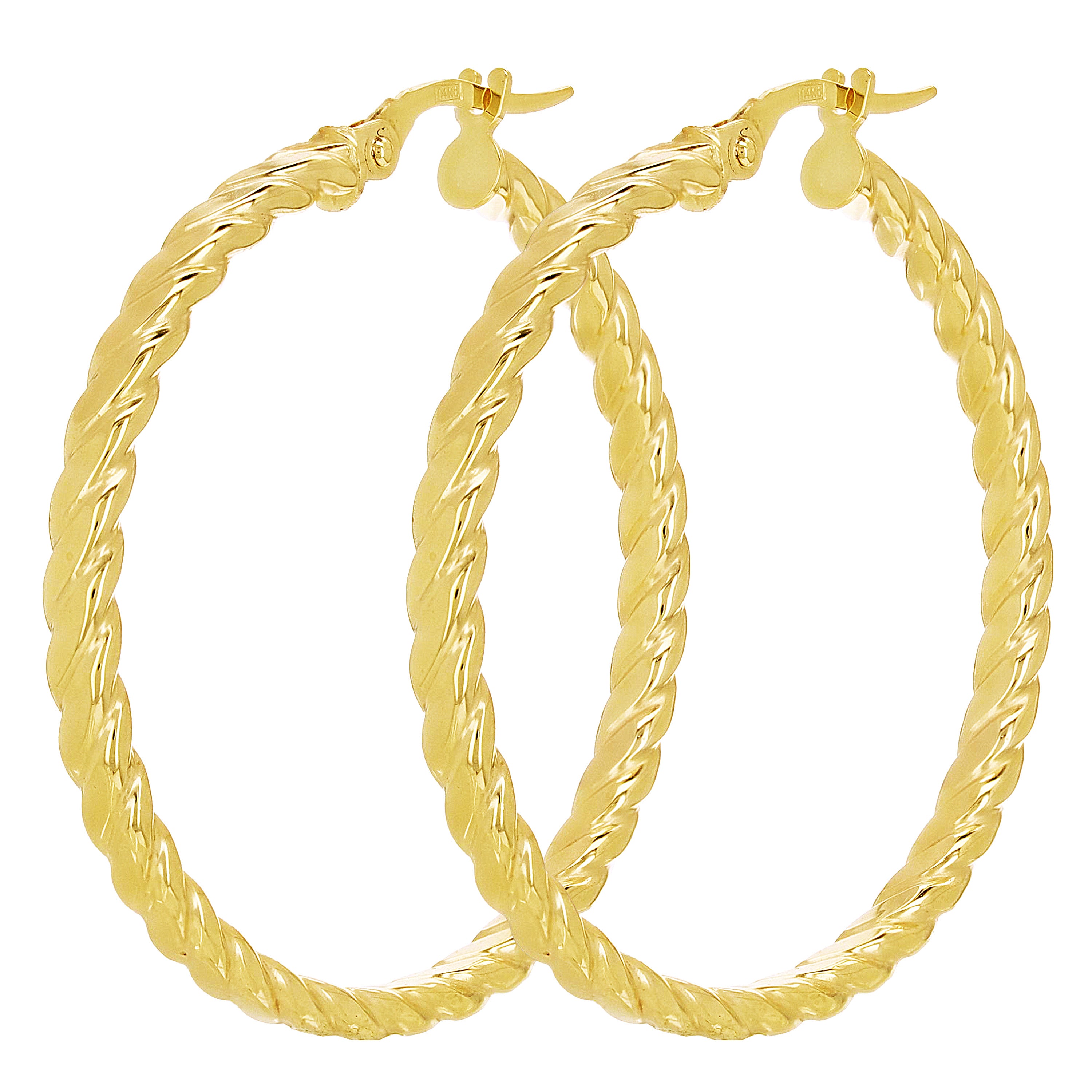 Italian 14k Yellow Gold Hollow Flat Rope Hoop Earrings 1.4" 3mm 3 grams