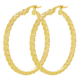Italian 14k Yellow Gold Hollow Flat Rope Hoop Earrings 1.4" 3mm 3 grams