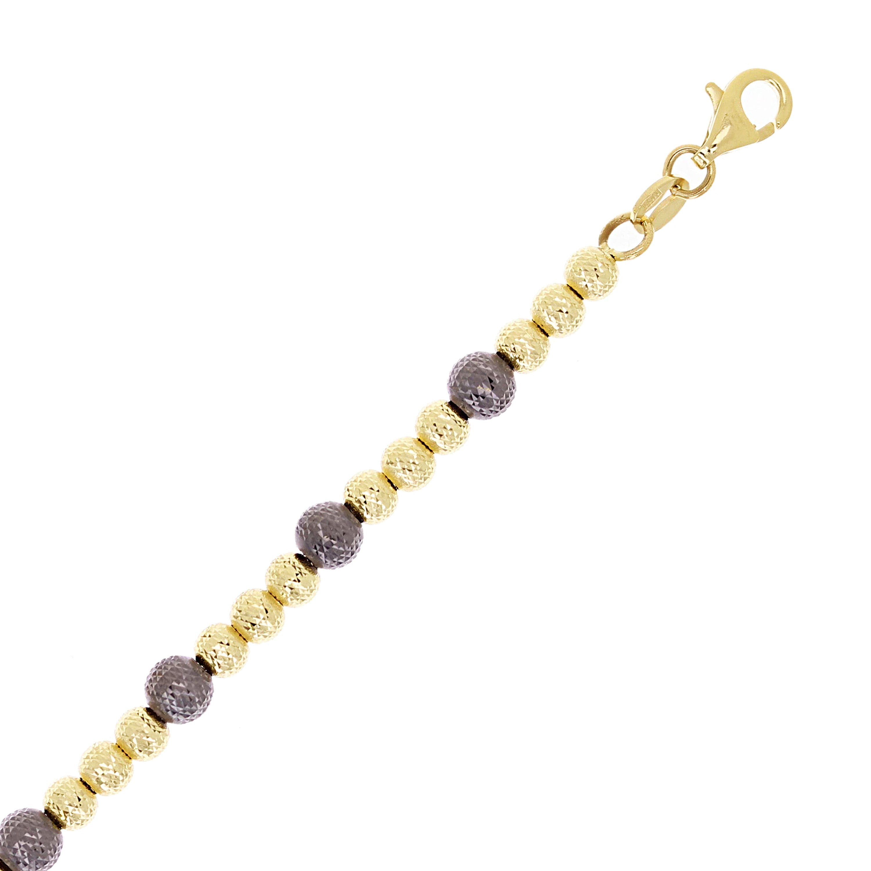 Italian 14k Yellow & Black Gold 5mm & 4mm Ball Bead Bracelet 7-7.5" 5 grams