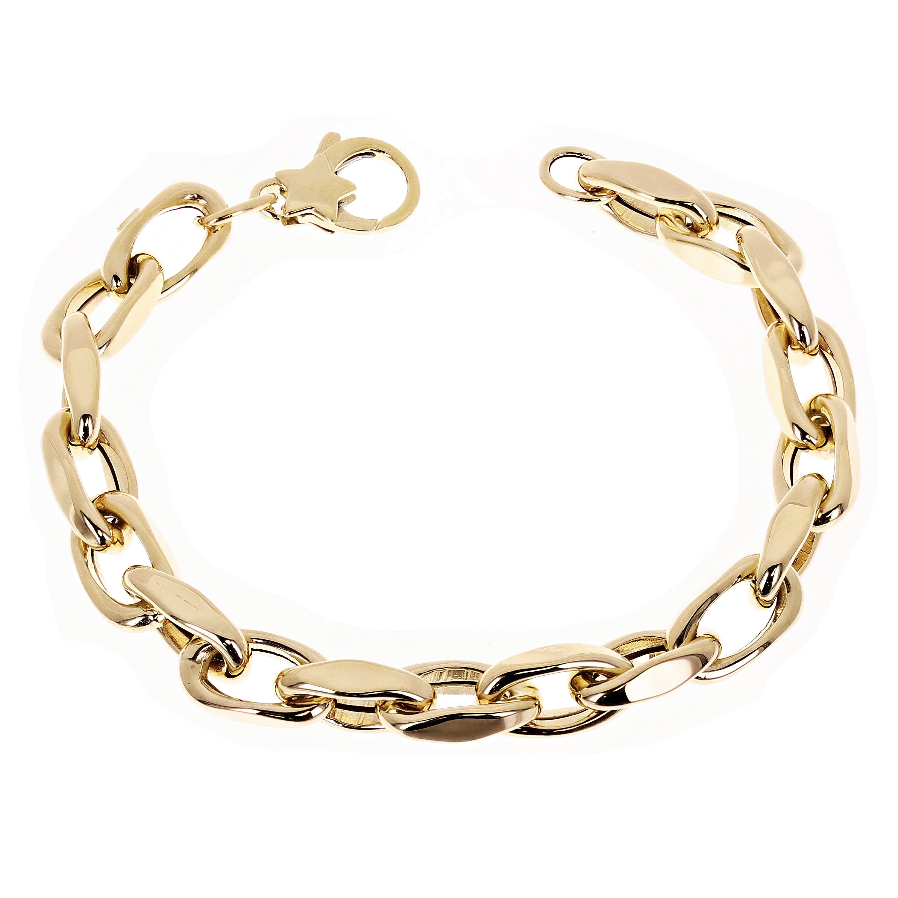 Italian 14k Yellow Gold Hollow Fancy Open Oval Link Bracelet 7.5" 7.6mm 10.2g