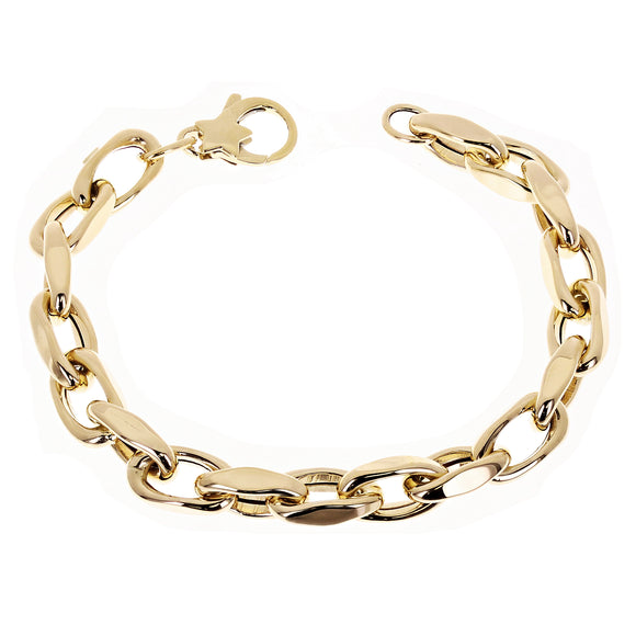 Italian 14k Yellow Gold Hollow Fancy Open Oval Link Bracelet 7.5