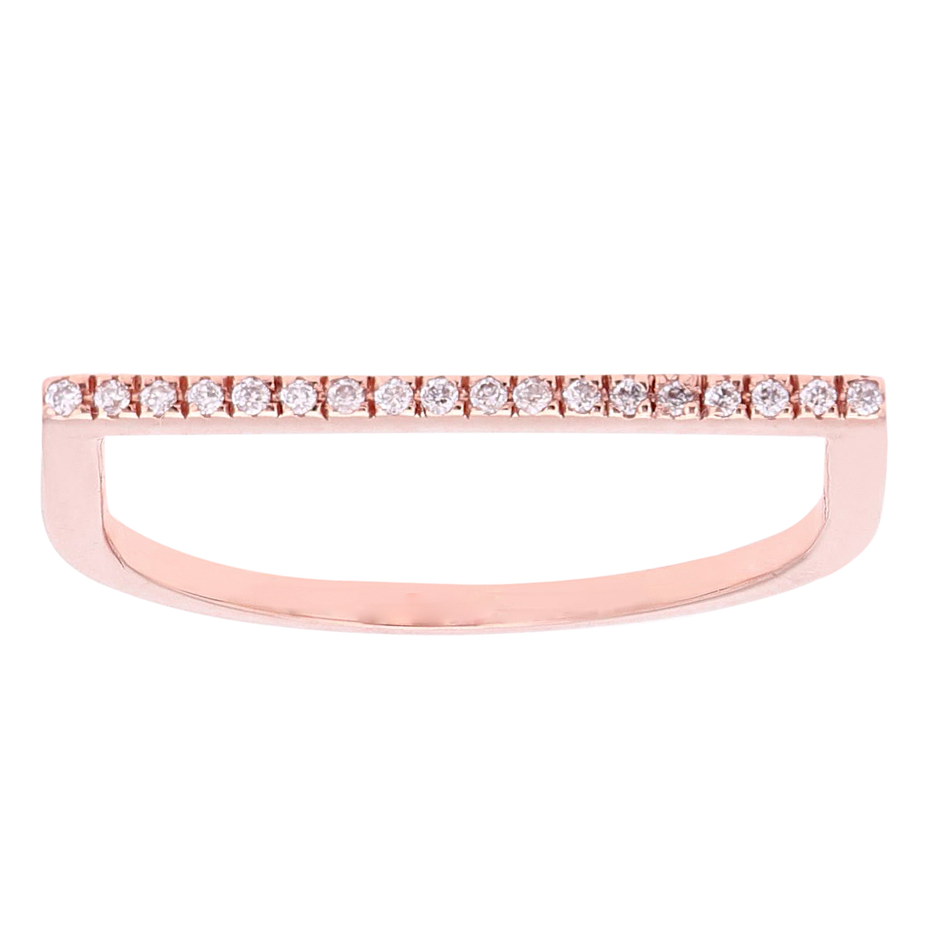 14k Rose Gold 0.07ctw Natural Diamond Bar Ring Size 6 - Rose