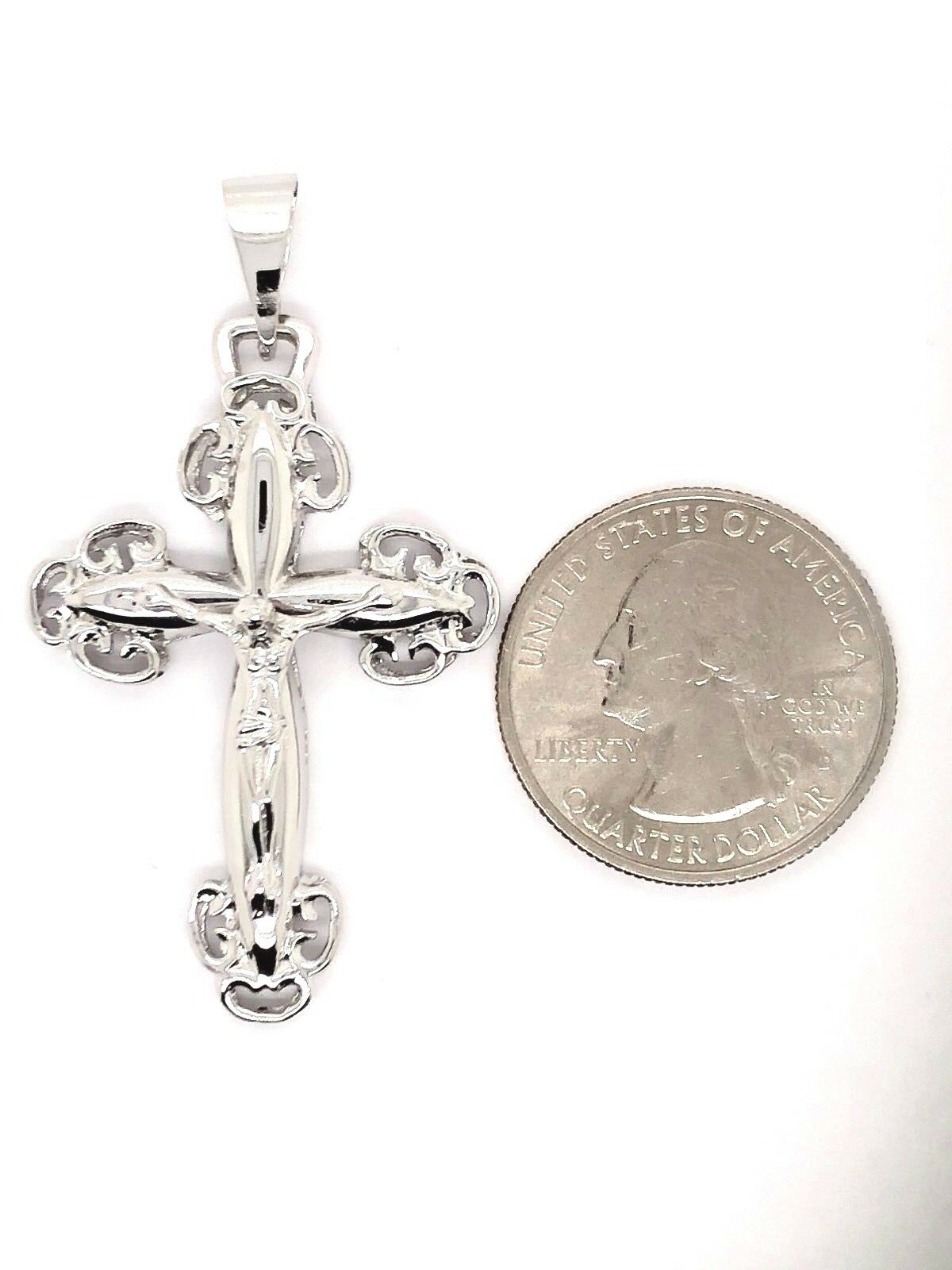 14k White Gold Religious Jesus Christ Crucifix Cross Charm Pendant 7 grams
