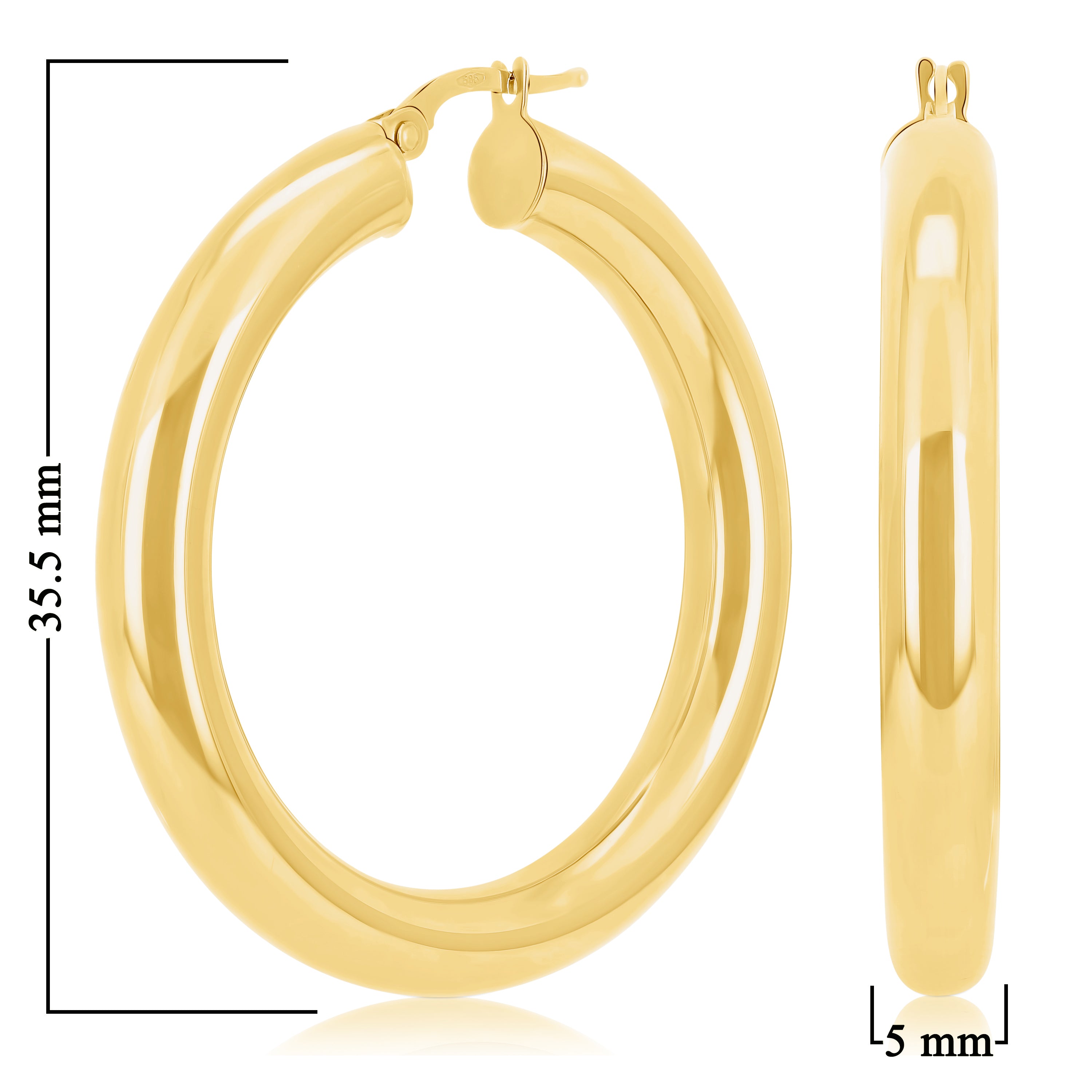 Italian 14k Yellow Gold High Polish 5mm 1.5" Diameter Round Hoop Earrings 5.6g