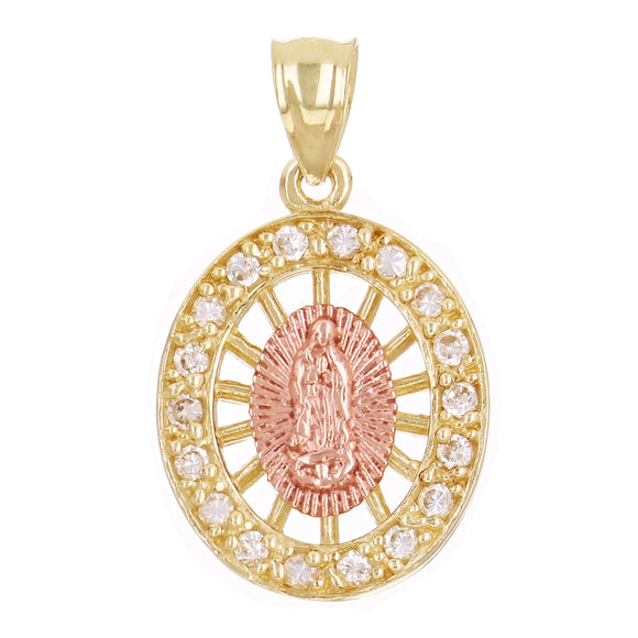 14k Yellow & Rose Gold Lady of Guadalupe Charm Pendant 24.6mm x 14.5mm 2.5 grams
