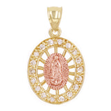 14k Yellow & Rose Gold Lady of Guadalupe Charm Pendant 24.6mm x 14.5mm 2.5 grams