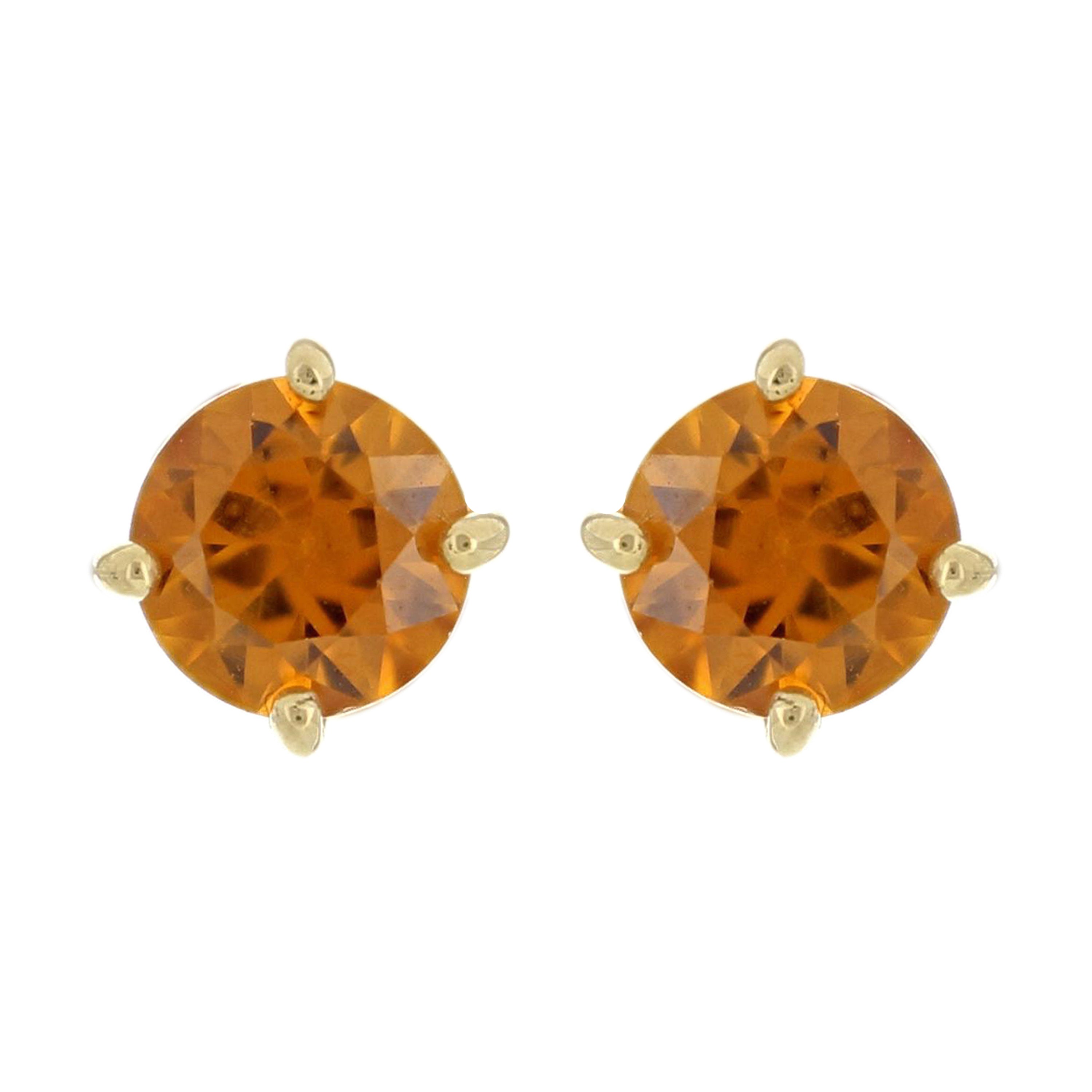 14k Yellow Gold Citrine & Diamond Accent Stud Earrings
