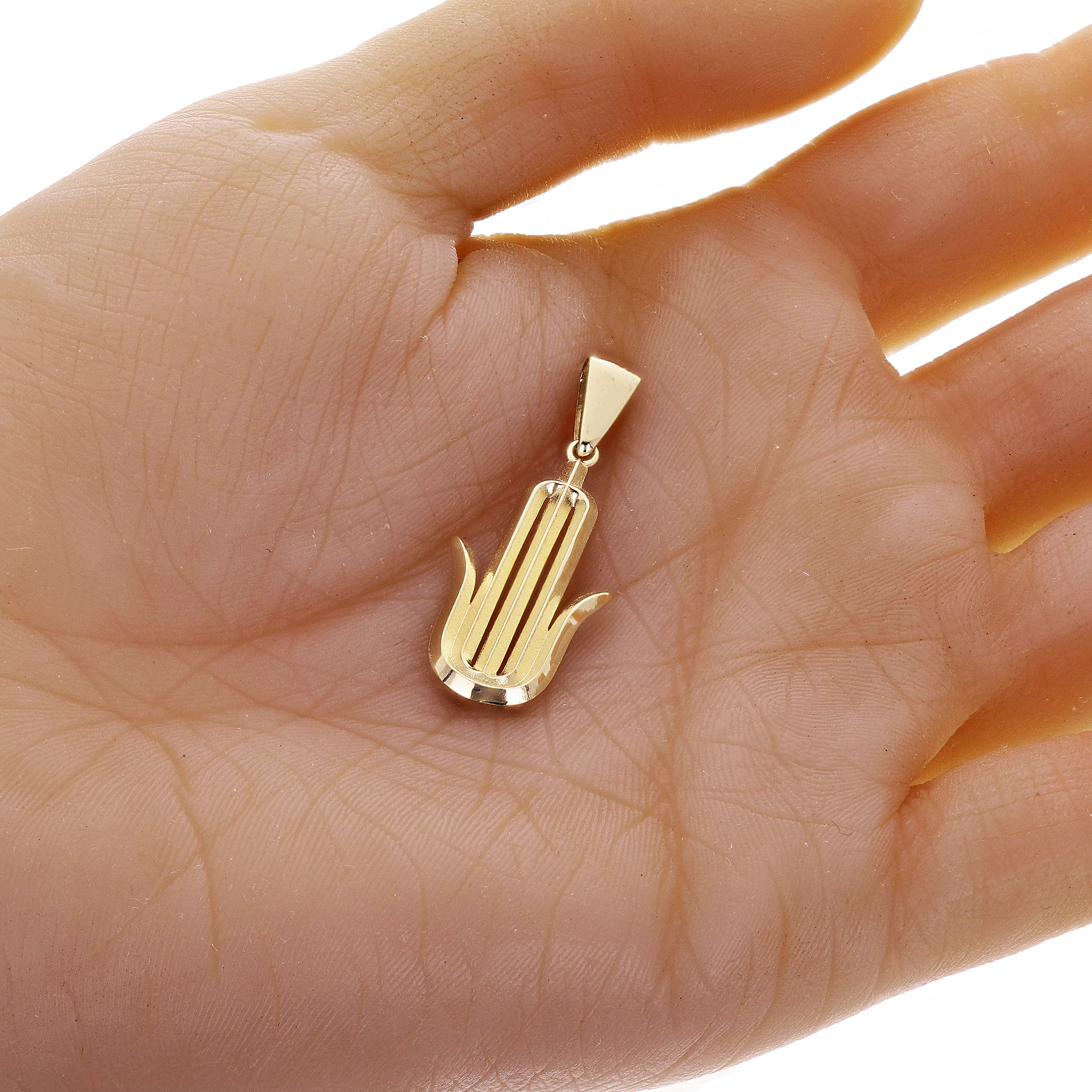 14k Yellow Gold Hamsa Charm Pendant 1.5" 3.7 grams