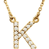 14k Yellow Gold Diamond Initial Letter K Alphabet Rolo Pendant Necklace 18" - Letter K,Yellow
