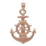 14k Rose Gold Anchor and Ship Wheel Nautical Textured Charm Pendant - Rose
