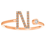 14k Rose Gold Diamond Initial Letter N Ring Size 6 - Letter N,Rose