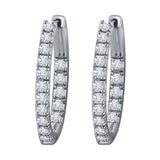 14k White Gold 0.75ctw Diamond Inside Out Oblong Oval Hoop Earrings