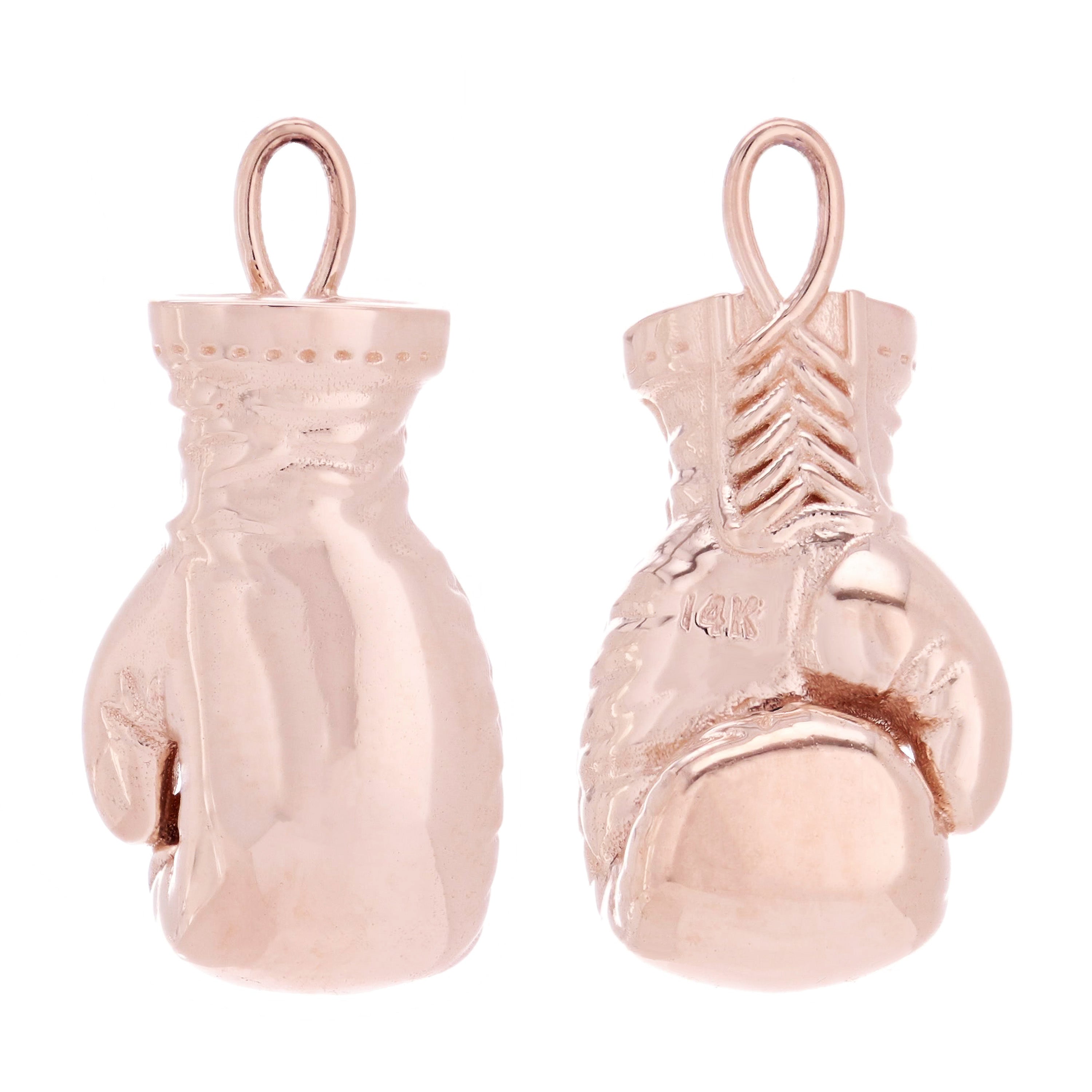 14k Rose Gold Solid Heavy 3D Boxer Boxing Gloves Sports Pendant - Rose