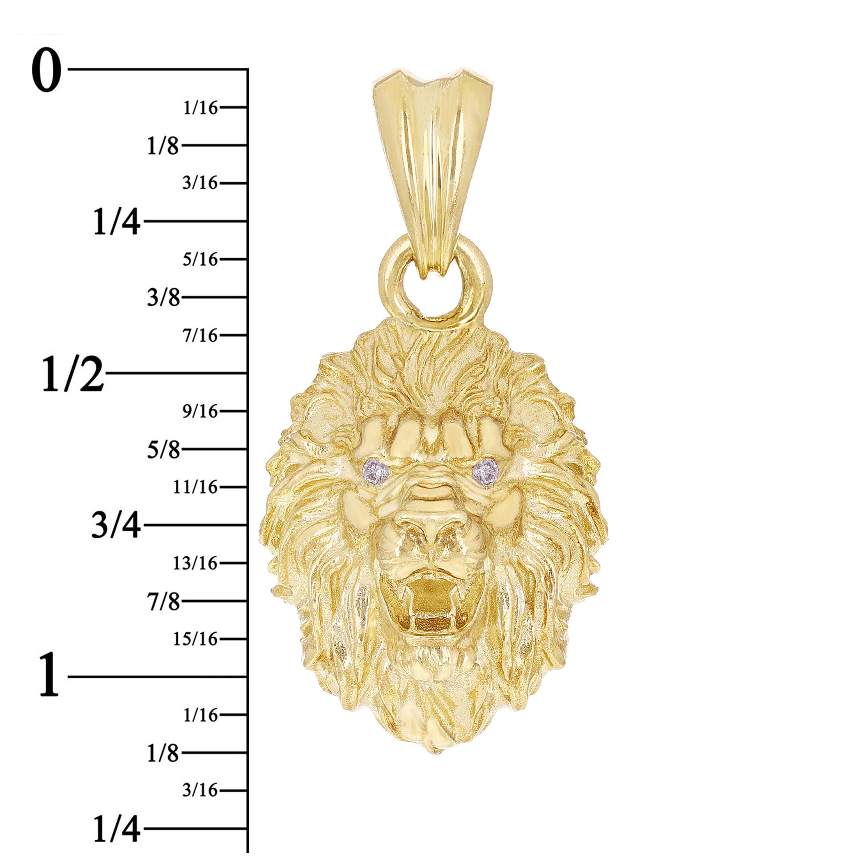 14k Yellow Gold 3D Lion Head Charm Pendant 1.1" with Diamond Eyes 4 grams - Small 4 grams