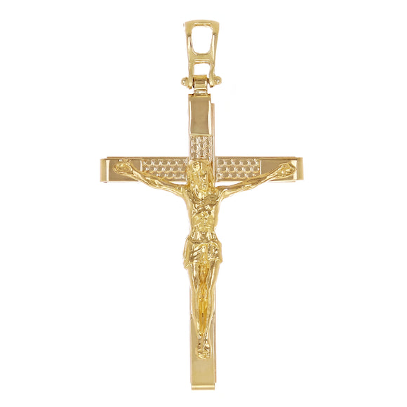 Italian 14k Yellow Gold Hollow Crucifix Cross Charm Pendant 1.6