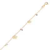 Italian 14k Tri Color Gold Flower & Ball Beads Charm Anklet Bracelet 10" 2 grams - Tri-Color