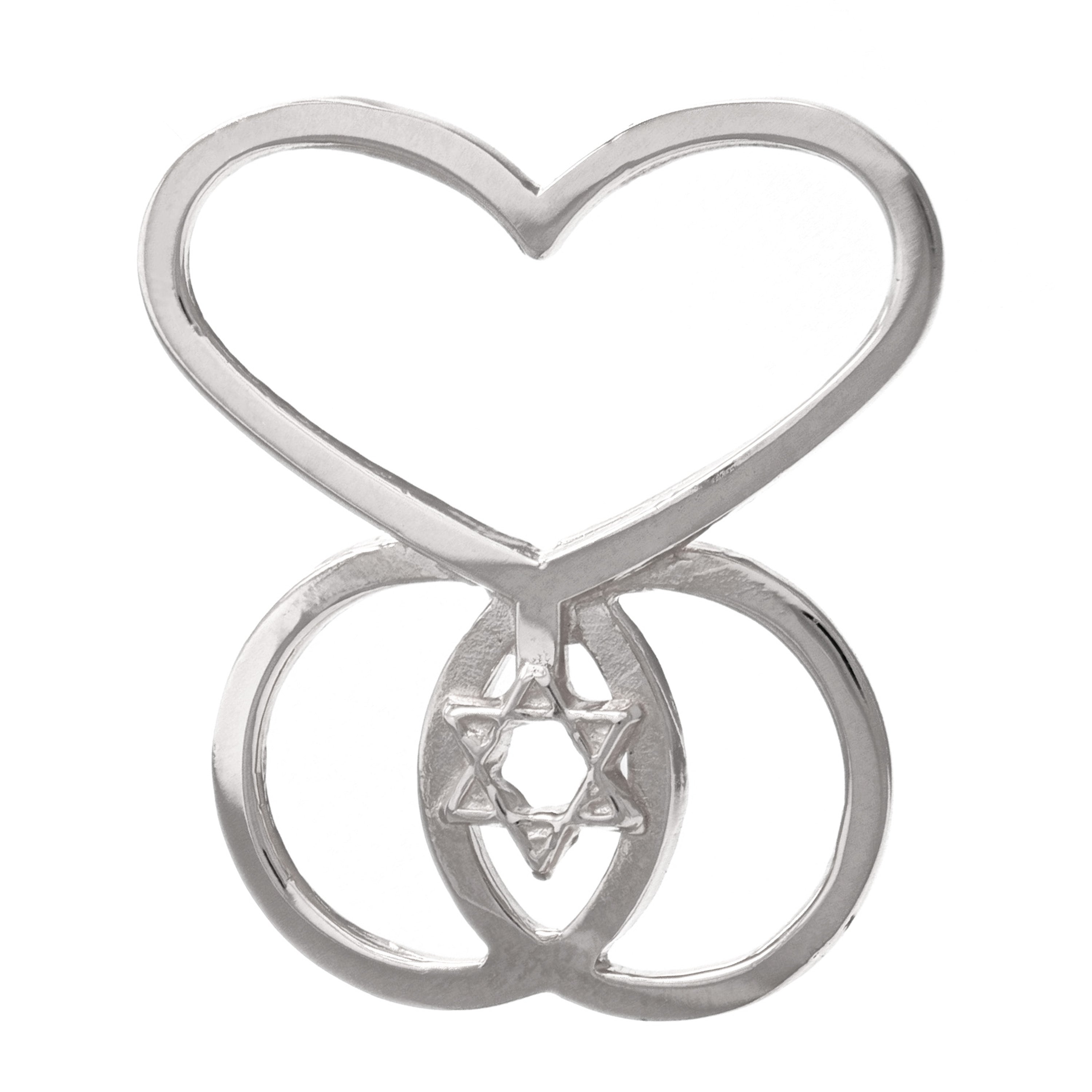 14k White Gold Heart Infinity Star of David Charm Pendant 2.2grams - White