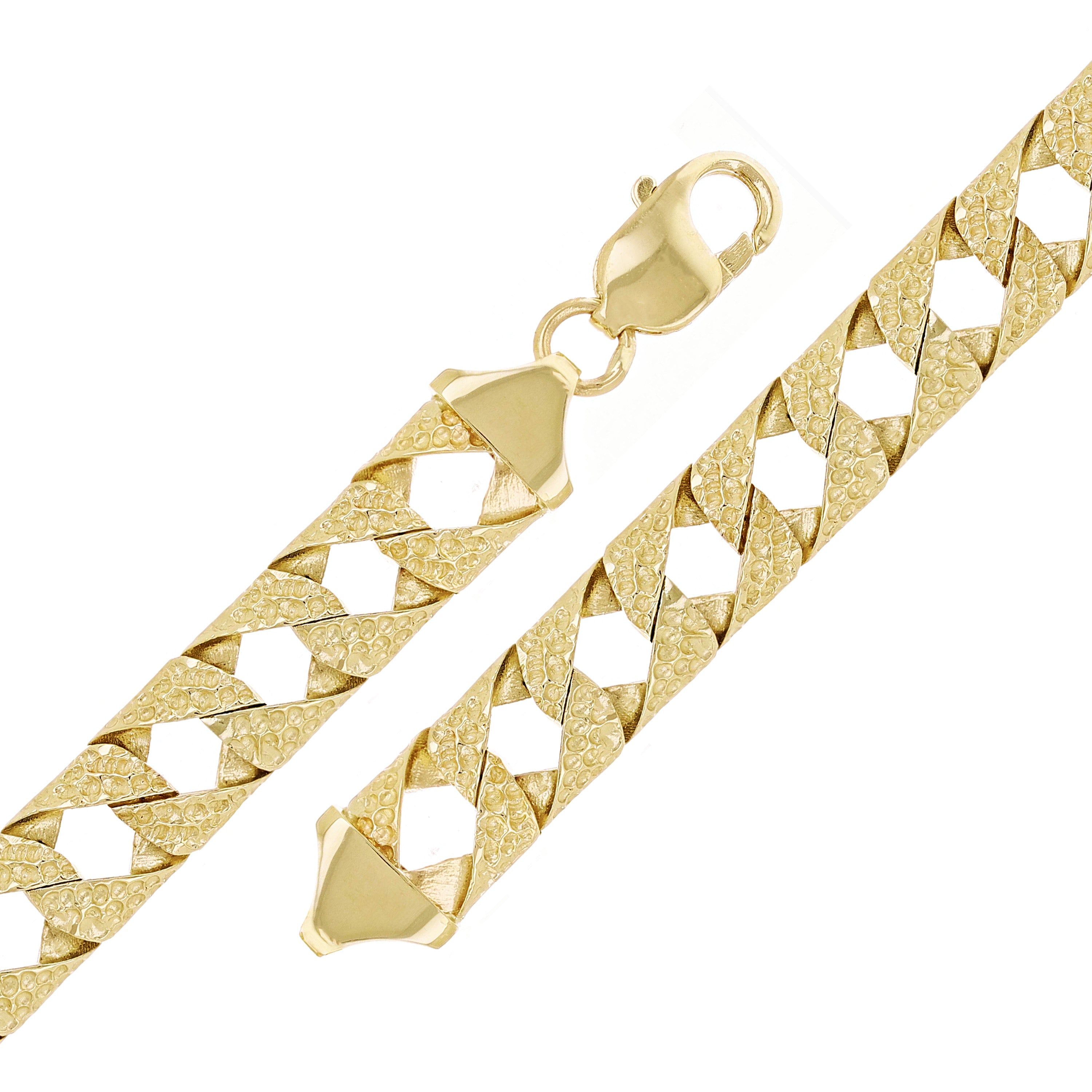 10k Yellow Gold Solid Pave Curb Cuban Link Chain Bracelet 10.5mm 7" 21.2 grams - 7" 21.2 grams