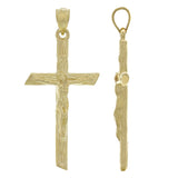 14k Yellow Gold Bark Tree Trunk Cross Crucifix Religious Charm Pendant 4.6 grams - Yellow