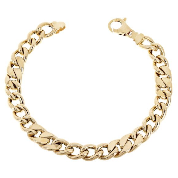 Italian 14k Yellow Gold Hollow Cuban Link Chain Bracelet 8.25