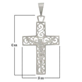 14k White Gold Religious Filigree Crucifix Cross Charm Pendant 2" 5.2 grams - White