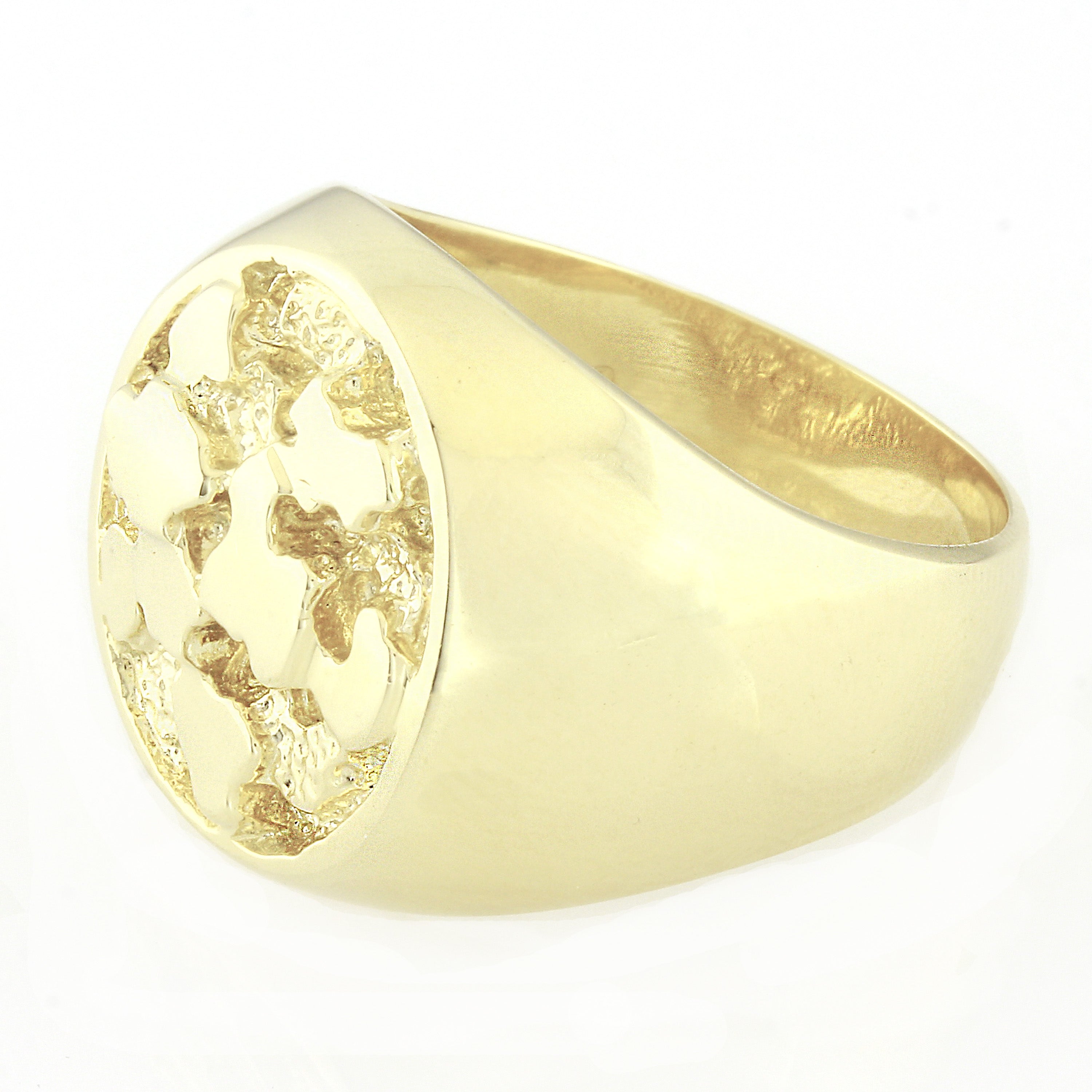 14k Yellow Gold Solid Nugget Signet Statement Ring Size 9 - Ring Size 9