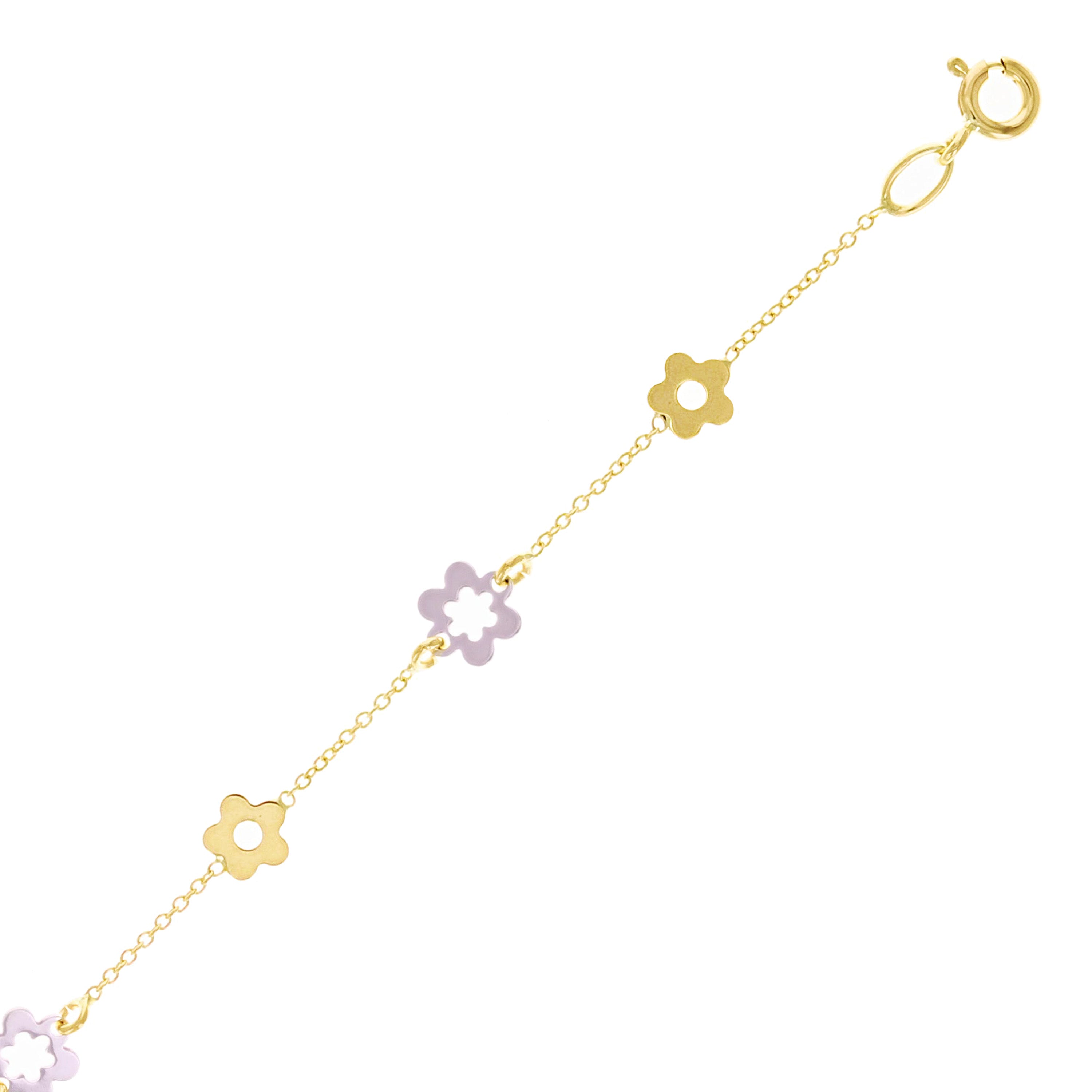 Italian 14k Two-Tone Gold Flower Charm Bracelet 7" 1.8 grams