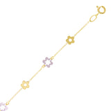 Italian 14k Two-Tone Gold Flower Charm Bracelet 7" 1.8 grams