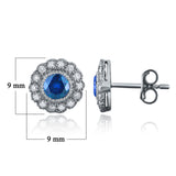14k White Gold 0.76ctw Blue & White Diamond Round Cluster Stud Earrings - Blue and White