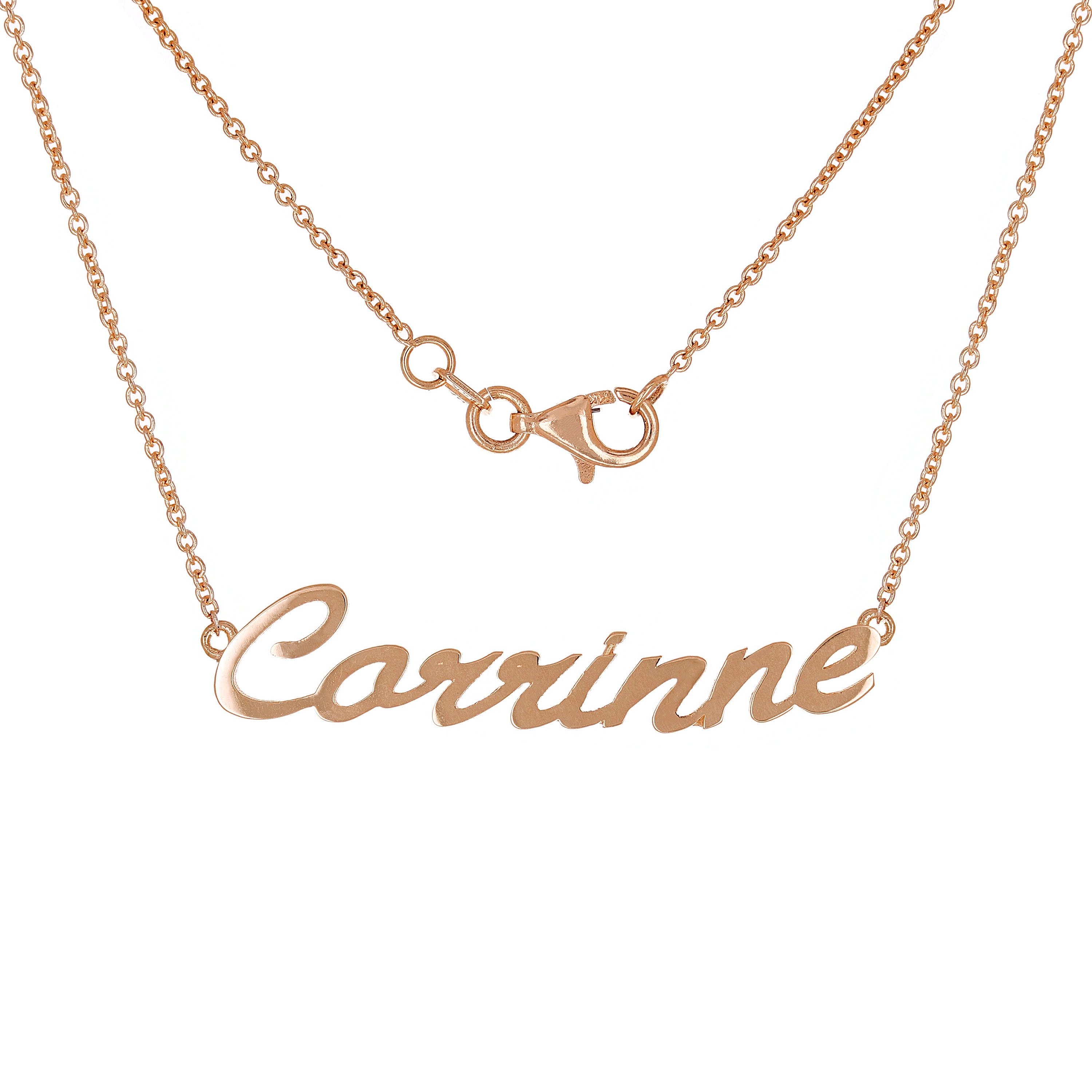14k Rose Gold Personalized Script Name Plate Pendant Necklace Adj.16-20" Chain