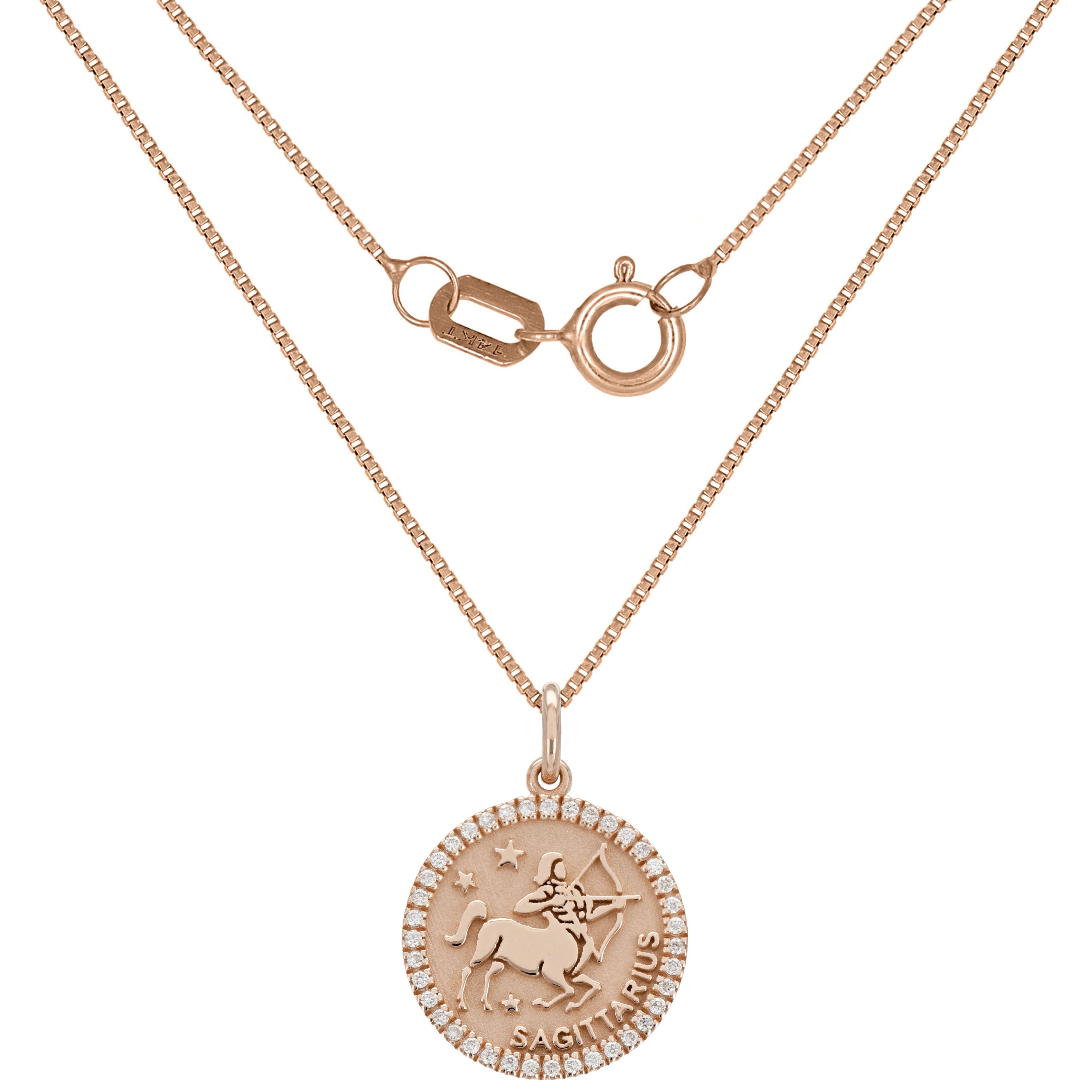 14k Rose Gold  Diamond Zodiac Sign Sagittarius Pendant Necklace 18" - Sagittarius,Rose