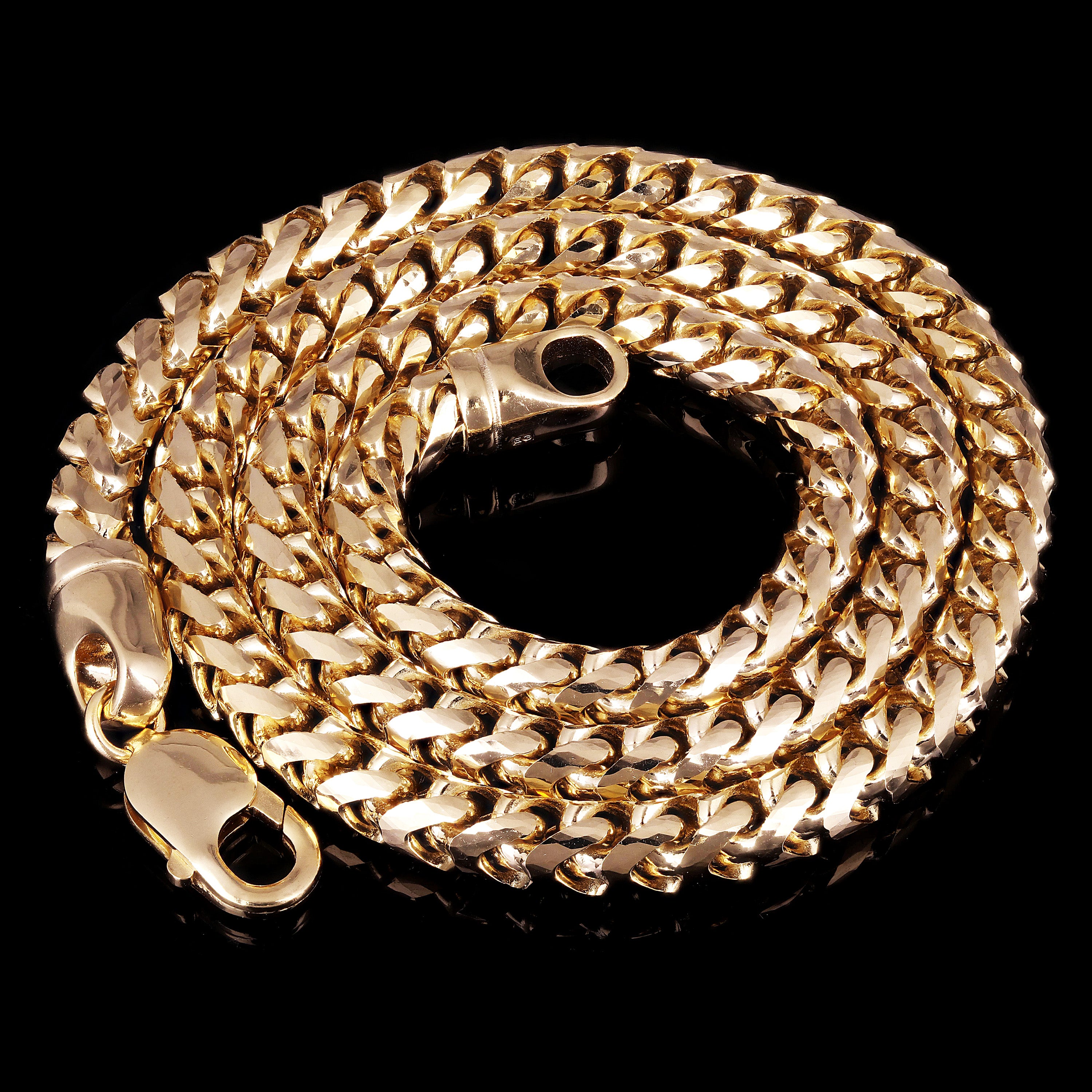 Italian 14k Yellow Gold Diamond Cut Franco Chain Bracelet 10" 7mm 63.3 grams - 7mm 10" 63.3 grams