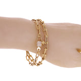Italian 14k Yellow Gold Double Link U Shape Hardwear & Paper Clip Bracelet 7.75" - 7.8" 12.7 grams