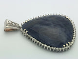 14k White Gold Tear Drop/Pear Shape Blue Sapphire with Diamond Accent Pendant