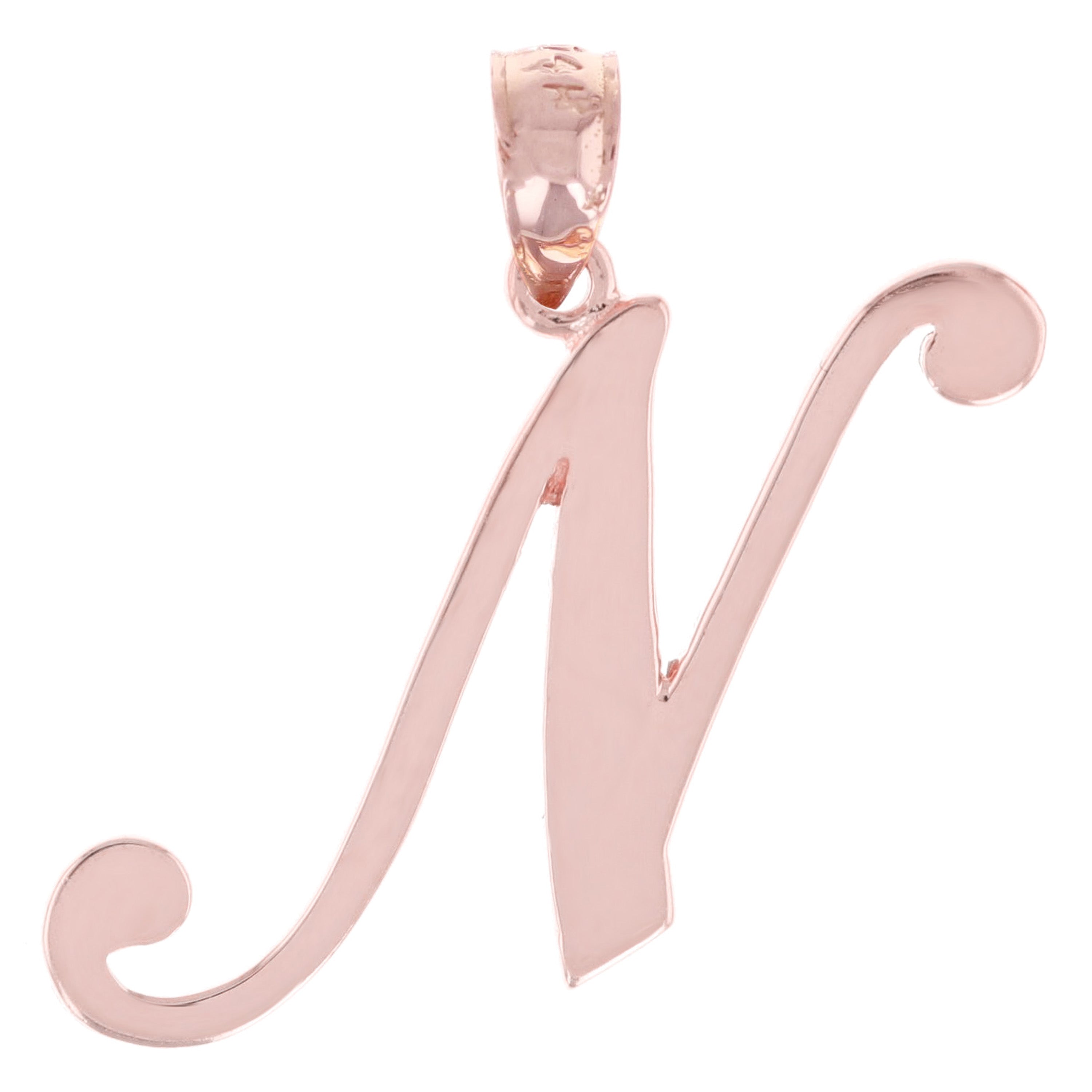 14k Rose Gold Initial Letter N Alphabet Charm Pendant - Letter N,Rose
