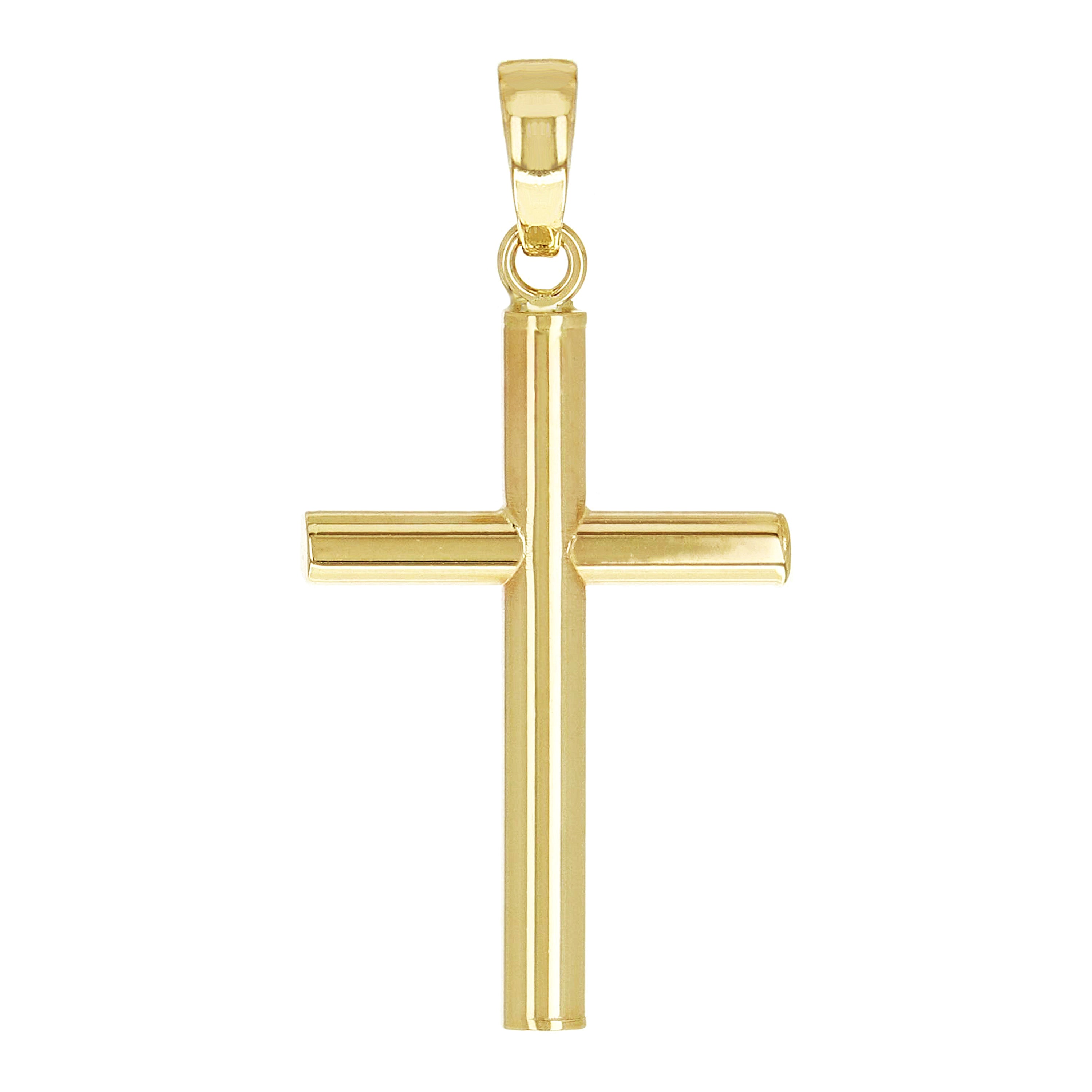 Italian 14k Yellow Gold Hollow High Polish Plain Cross Charm Pendant 1.1" 0.7g