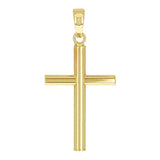 Italian 14k Yellow Gold Hollow High Polish Plain Cross Charm Pendant 1.1" 0.7g