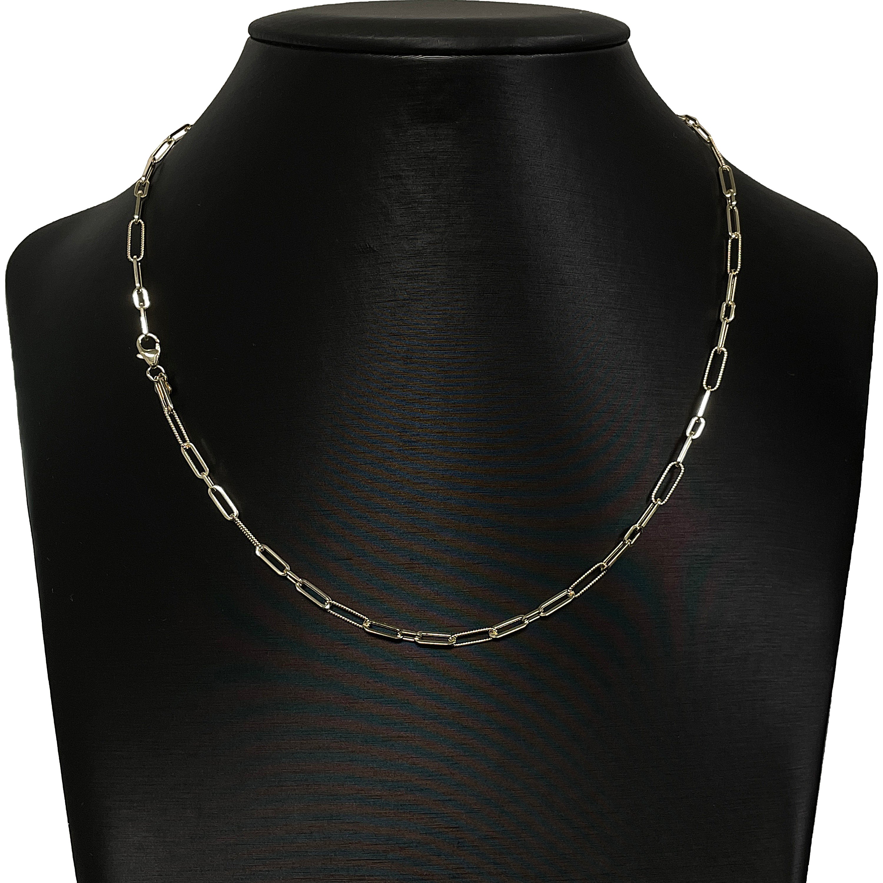 Italian 14k Yellow Gold Plain & Rope Paper Clip Link Necklace 18" 3.7mm 4.9 grams