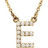 14k Yellow White or Rose Gold Diamond Initial Letter E Pendant Necklace 18" - Letter E,Yellow