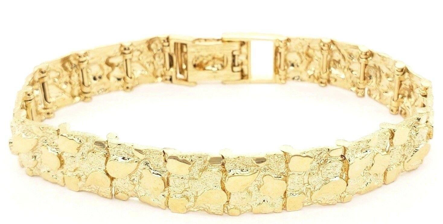 14k Yellow Gold Solid Nugget Bracelet Adjustable 7.5"- 8" 12.3mm 32.4 grams